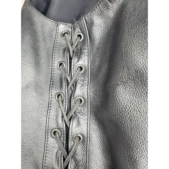 FMC Black Leather Button Side Tassel 2 Inside & Outside Pockets Size 38 Vest - Picture 9 of 12